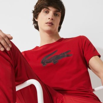 Lacoste SPORT 3D Print Crocodile Breathable Jersey T-shirt Pánské - Tričko Červené / Tmavě Blankyt B